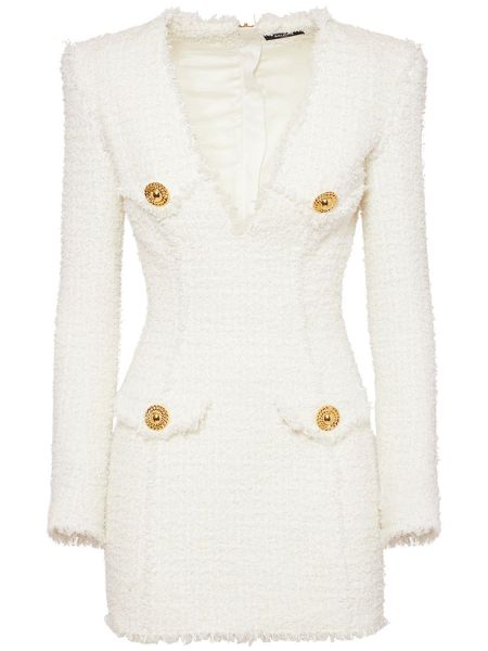 Tweed v-hals dress Balmain hvit