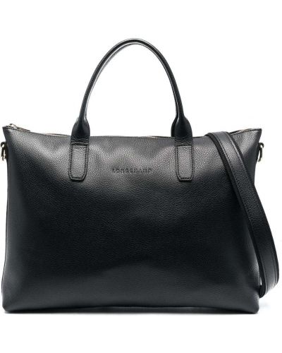 Iš natūralios odos nešiojamo kompiuterio krepšys Longchamp juoda