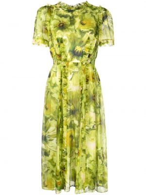 Květinové midi šaty s potiskem Marchesa Rosa zelené