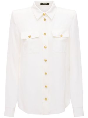 Camisa con botones de seda de crepé Balmain blanco