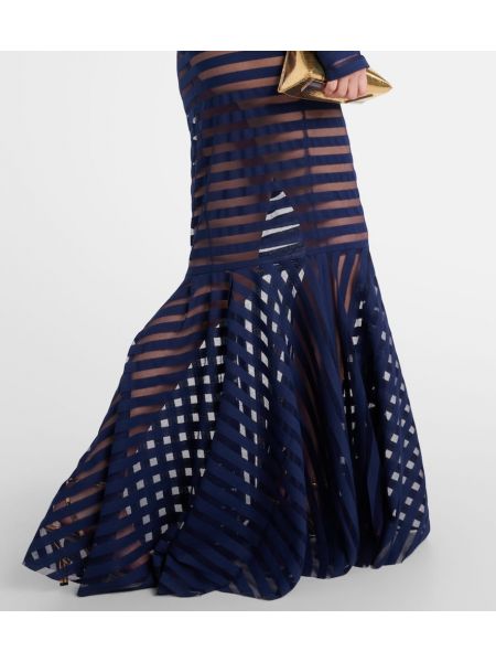 Dolga obleka s črtami z mrežo Norma Kamali modra