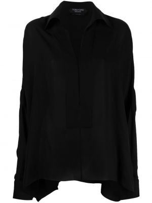 Копринена блуза с v-образно деколте от креп Tom Ford черно