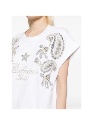 Camiseta con apliques de cristal Balmain blanco