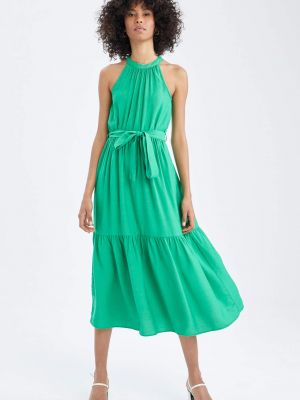 Λινή μίντι φόρεμα Defacto πράσινο