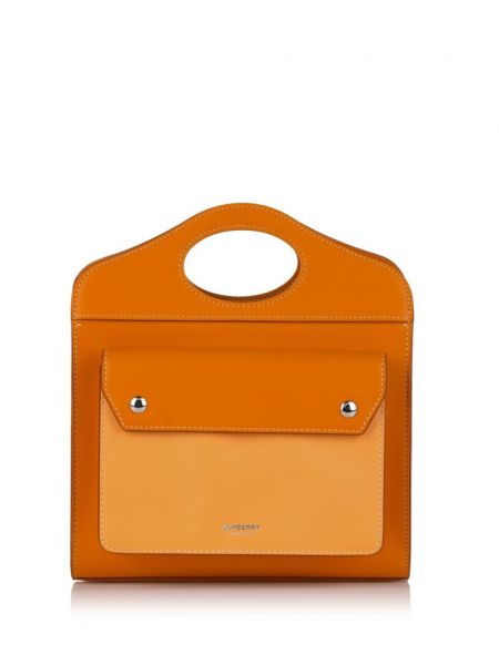Кожени шопинг чанта с джобове Burberry Pre-owned оранжево