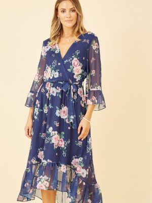 Платье на запах в цветочек с принтом Yumi синий