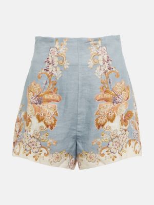 Pantaloni scurți de in cu model floral Alemais albastru