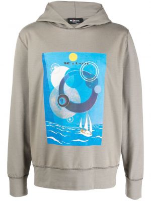 Pamučna hoodie s kapuljačom s printom Kiton siva