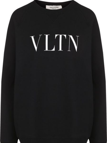 Хлопковый пуловер с круглым вырезом Valentino черный