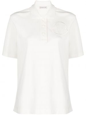 Bombažna polo majica z vezenjem Moncler bela
