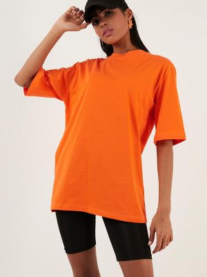 Хлопковая футболка с круглым вырезом оверсайз Lela оранжевая
