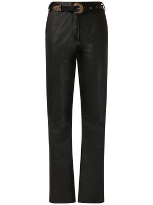 Kožené rovné kalhoty Balmain černé