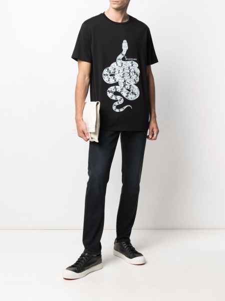 Camiseta de cuero de estampado de serpiente Billionaire negro