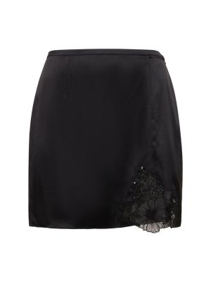 Svilena mini suknja s vezom Fleur Du Mal crna