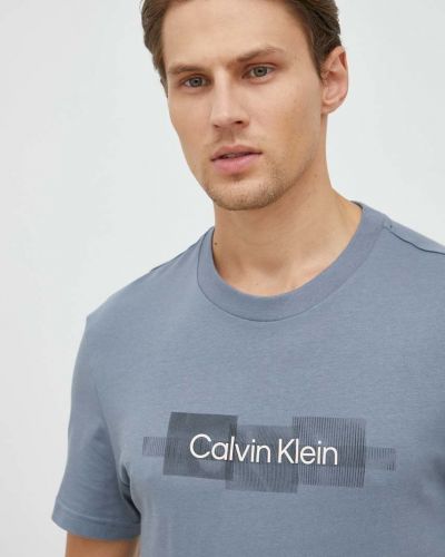 Тениска с дълъг ръкав с принт Calvin Klein синьо
