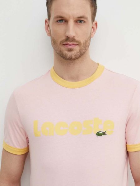 Pamučna majica s printom Lacoste ružičasta