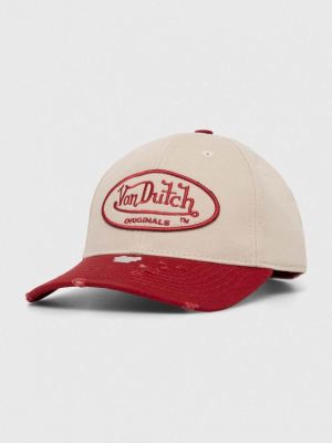 Памучна шапка с козирки с апликация Von Dutch червено