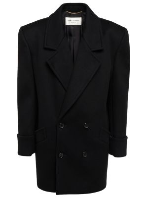 Vilnonis trumpas paltas Saint Laurent juoda