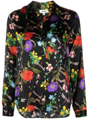 Копринена риза на цветя с принт L'agence черно