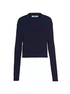 Хлопковый свитер с круглым вырезом Prada синий