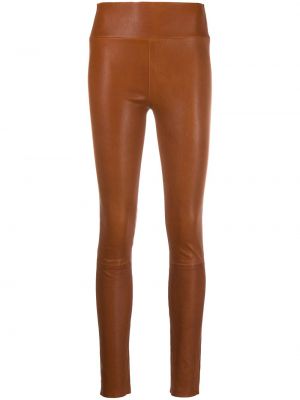 Kožené kalhoty s vysokým pasem Sprwmn - hnědá