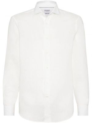 Lněná košile s knoflíky Brunello Cucinelli bílá