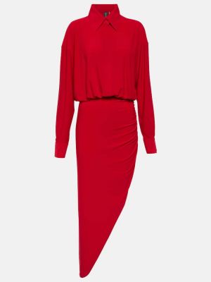 Červené drapované dlouhé šaty jersey Norma Kamali