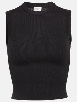 Кашмирен копринен вълнен пуловер Saint Laurent черно
