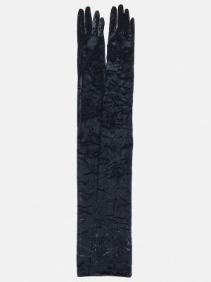 Žametne rokavice iz rebrastega žameta Versace črna