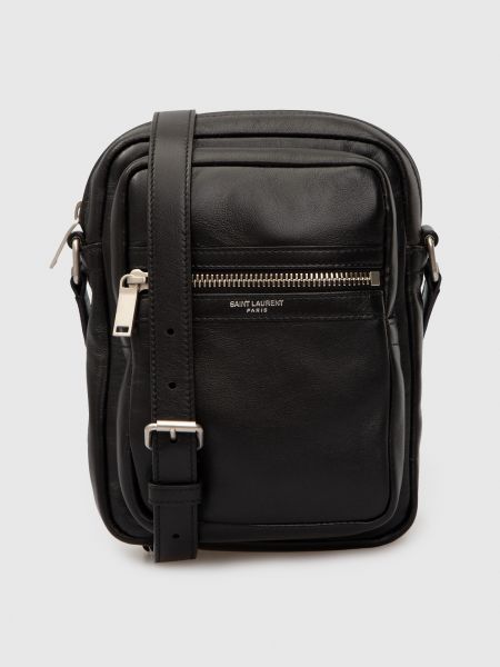 Шкіряна сумка через плече з логотипом Saint Laurent, чорна