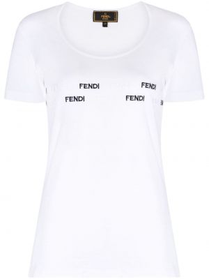 Bavlnené tričko s výšivkou Fendi Pre-owned biela