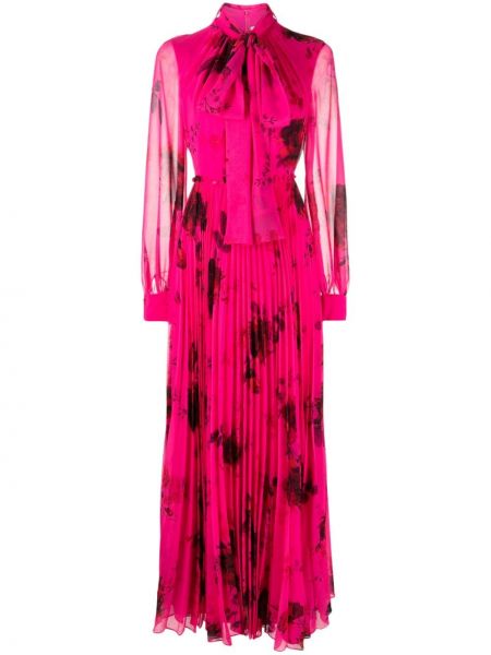 Večernja haljina od šifona s cvjetnim printom s printom Erdem ružičasta