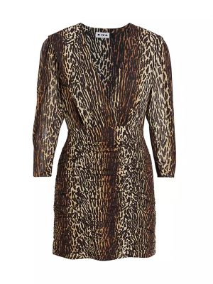 Леопардовое шелковое платье мини Rixo золотое