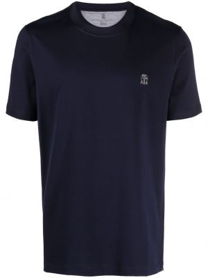 Kokvilnas t-krekls ar izšuvumiem Brunello Cucinelli zils