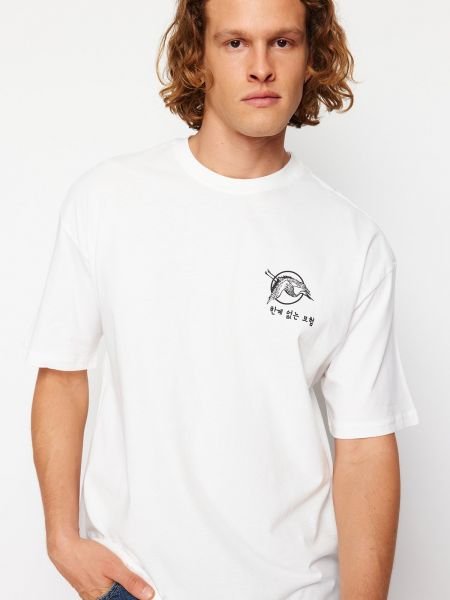 Kokvilnas polo krekls ar apdruku ar īsām piedurknēm Trendyol