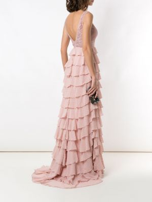 Vestido de noche de encaje Martha Medeiros rosa