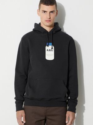 Pamučna hoodie s kapuljačom s printom Alife crna