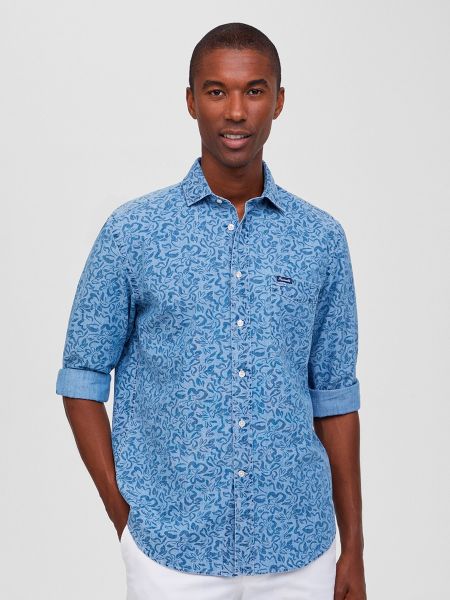 Camisa de flores con estampado clásica Façonnable azul