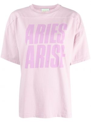 Памучна тениска с принт Aries виолетово