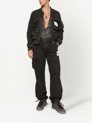 Iš natūralios odos džinsinė striukė su kišenėmis Dolce & Gabbana juoda