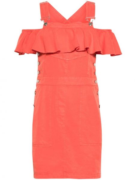 Sukienka mini z falbankami Moschino Jeans pomarańczowa