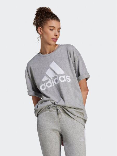 Voľné priliehavé tričko Adidas sivá