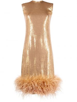 Коктейлна рокля с пайети с пера Atu Body Couture златисто