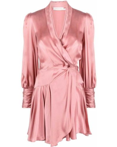 Hedvábné koktejlové šaty Zimmermann růžové
