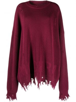 Едноцветен пуловер с протрити краища Monochrome червено