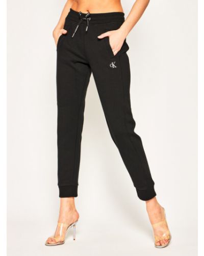Pantaloni sport din fleece Calvin Klein Jeans negru