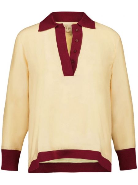 Копринена блуза с v-образно деколте Paula червено