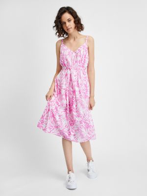 Sukienka midi w tropikalny nadruk Gap różowa