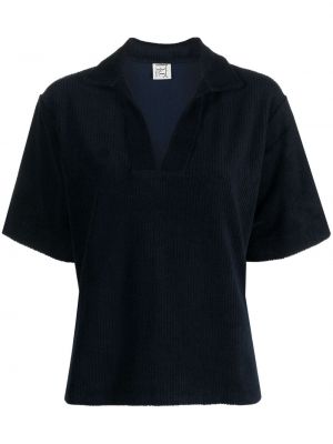 Cord t-shirt mit v-ausschnitt Baserange blau
