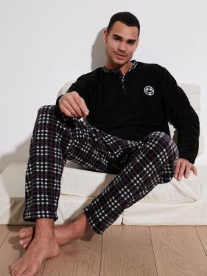Зимний пижамный комплект из мягкого текстурированного флиса с круглым вырезом стандартного кроя Buratti черный